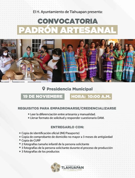 ¡Atención artesanas y artesanos de Tlahuapan! (#380)